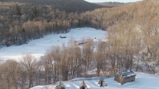 长白山滑雪场缆车森林雪原航拍高清在线视频素材下载