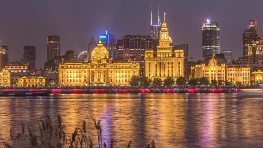 上海浦西外滩建筑夜景延时摄影4K