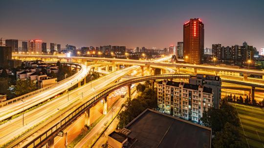 中国浙江杭州德胜立交桥夜景车流延时