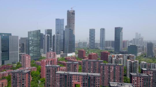 4k 航拍南京中央商务区现代建筑景观