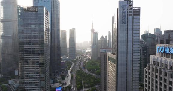 大都市摩天大楼写字楼上海城市天际线航拍