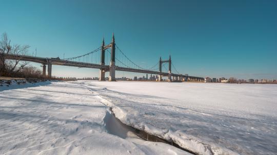 哈尔滨大桥冬季延时摄影