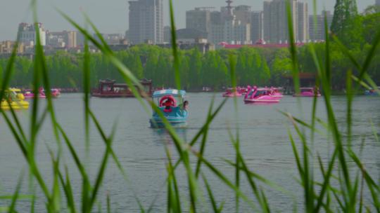 公园湖里小船行驶视频素材模板下载