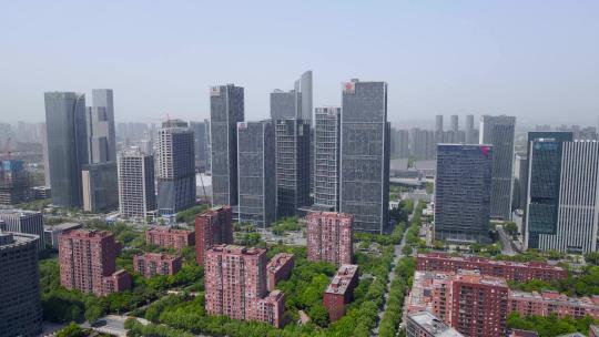 4k 航拍南京中央商务区现代建筑景观