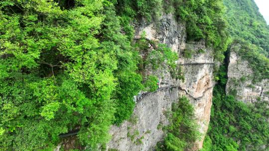 航拍峡谷飞拉达攀岩-探险悬崖攀岩