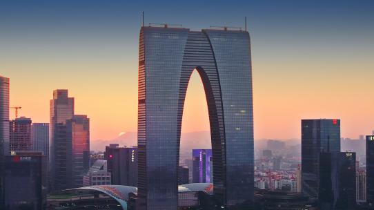 苏州中心金鸡湖东方之门航拍