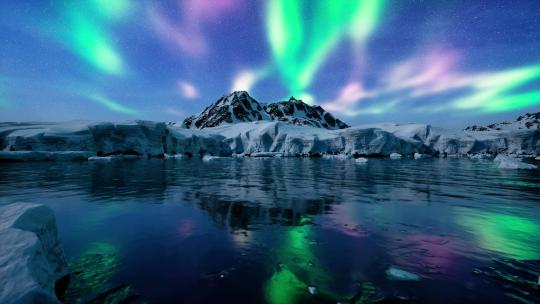 南极极光雪山冰山视频素材模板下载