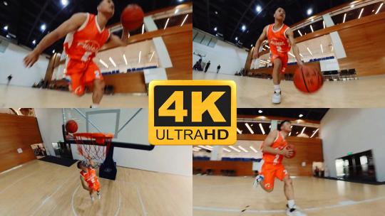 篮球运动员三步上篮跟拍高清在线视频素材下载