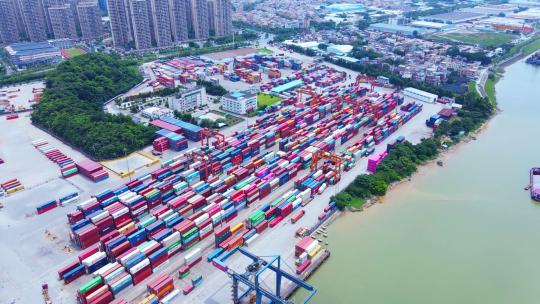 高清航拍广州南海货柜码头港口