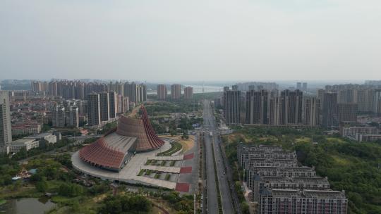 航拍湖南株洲神农城4A景区神农大剧院