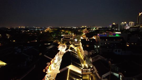 航拍江苏苏州山塘街4A景区夜景视频素材模板下载