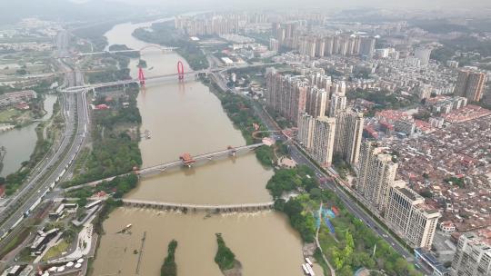 航拍福建漳州九龙江城市风光