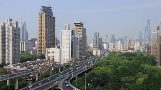 上海延安中路高架桥与城市建筑延时视频