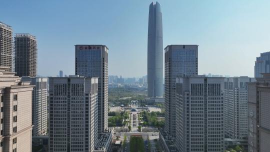 航拍武汉城市中央商务区CBD高楼建筑群