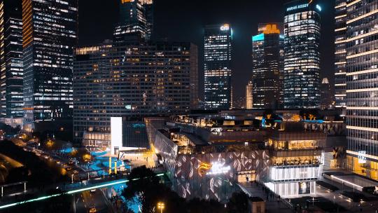 上海陆家嘴写字楼夜景航拍