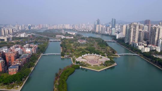 4k 航拍厦门白鹭洲城市公园景观