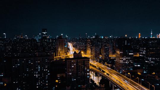 上海卢浦大桥夜景航拍