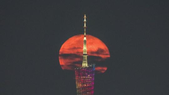【4K】广州塔远距离月亮延时视频素材模板下载