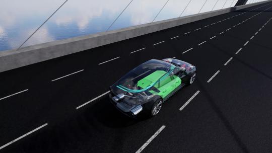 电动汽车 氢能源汽车 汽车行驶在大桥