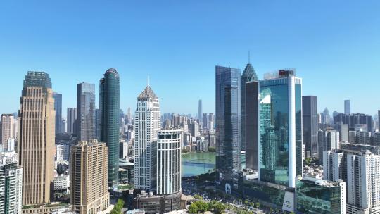 航拍武汉城市地标天际线高楼群