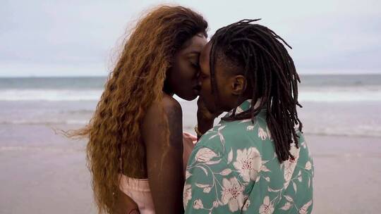 一对情侣在沙滩上热吻