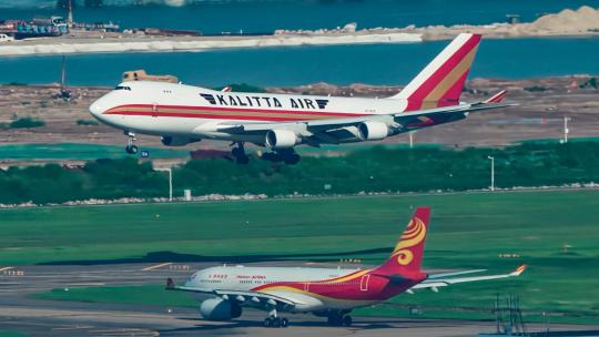 卡利塔航空KALITTA波音747降落视频素材模板下载