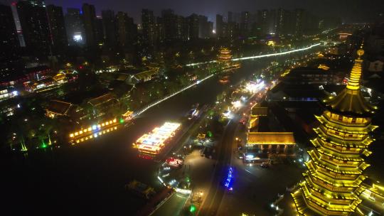 江苏淮安市里运河历史长廊国师塔航拍夜景