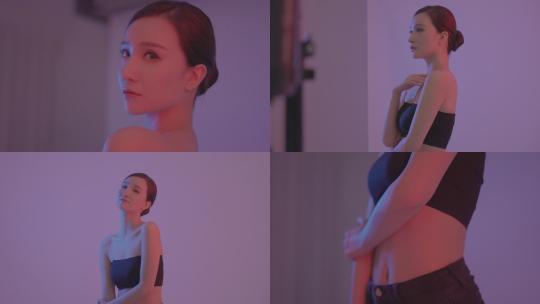 炫酷多彩的美女面部轮廓身材展示4k视频素材模板下载