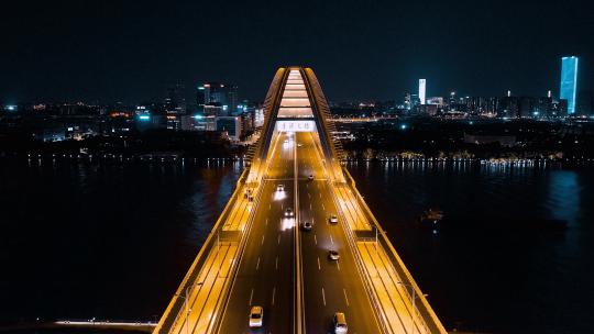 上海卢浦大桥夜景航拍