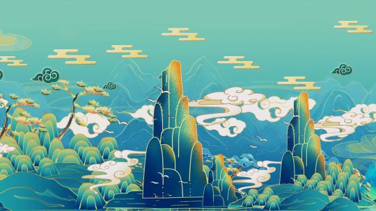 【4K】国潮烫金青山青松祥云1