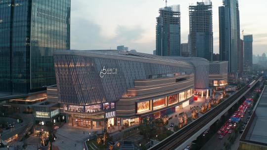 武汉恒隆商场商业体夜景航拍