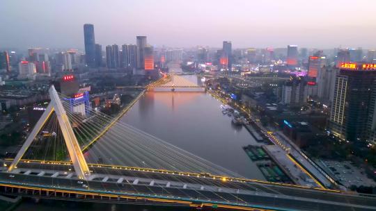 4k 航拍宁波三江口城市建筑天际线夜色