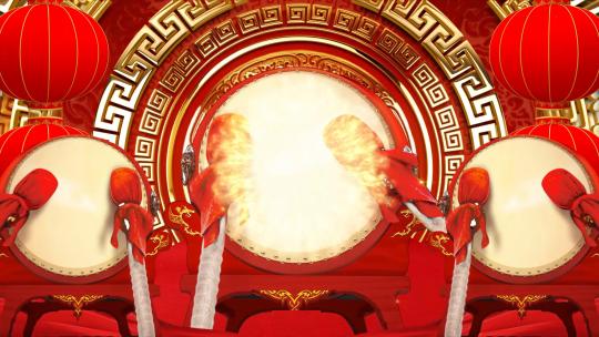 中国风灯笼锣鼓大型舞台晚会背景视频