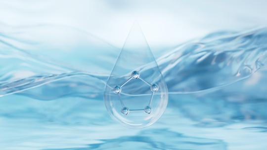 水面上蓝色的分子生物科技概念动画3D渲染