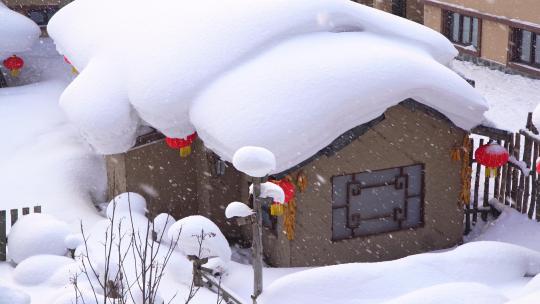 中国黑龙江雪乡大雪纷飞视频素材模板下载