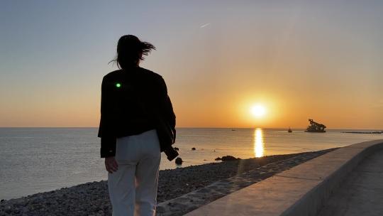 烟台长岛大黑山岛海上日落夕阳摄影