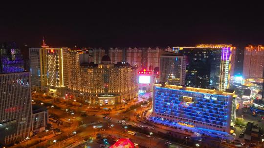 航拍 青海 海湖新区 夜景唐道索菲特大酒店视频素材模板下载