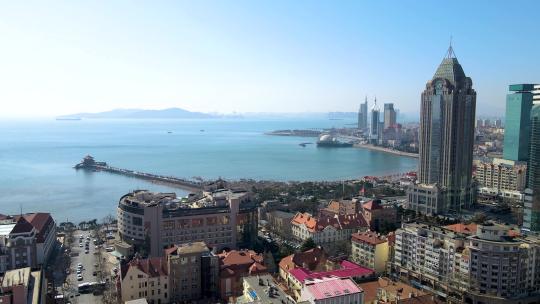 4K  航拍青岛前海一线城市景观
