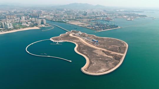 航拍海岛沿海城市海岸线