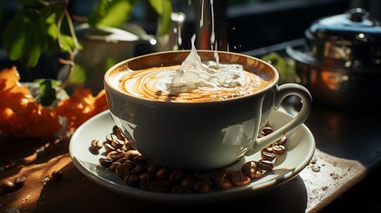 咖啡制作浓缩咖啡馆特写饮品拉花冲咖啡拿铁