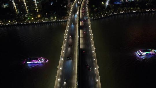 高清广州大桥城市夜景车流交通