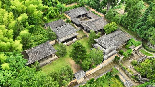 航拍浙江丽水旅游云中大漈唐朝古建筑时思寺