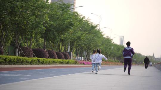 杭州滨江最美樱花跑道之江绿道跑步素材