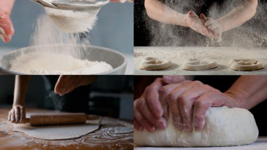 面粉和面擀面筛面面包制作面条美食全麦面粉视频素材模板下载