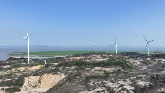 鄱阳湖沙岭湖畔风光发电航拍
