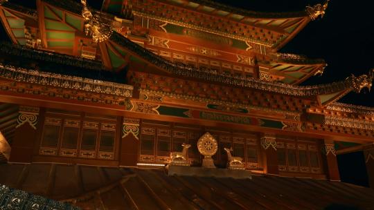 云南香格里拉独克宗古城龟山公园大佛寺夜景视频素材模板下载