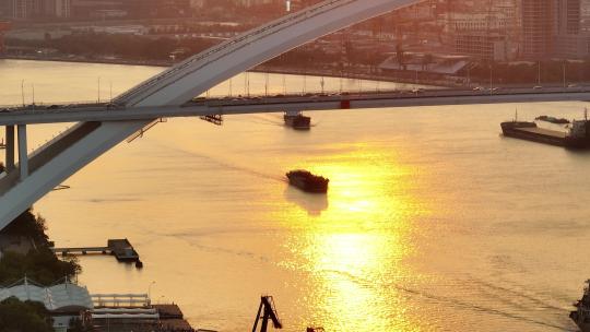 夕阳下卢浦大桥与车辆视频素材模板下载