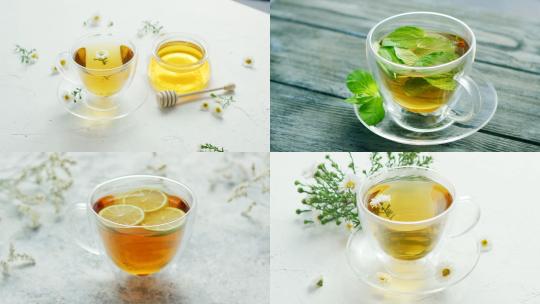 【合集】玻璃杯中的菊花茶薄荷茶柠檬茶