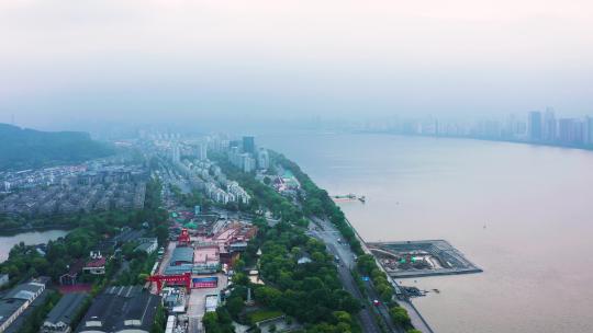 杭州上城区复兴街之江路清晨航拍