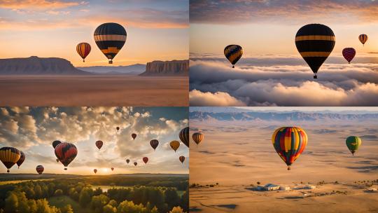 热气球飞行 热气球飞翔梦想日出彩色热气球高清在线视频素材下载